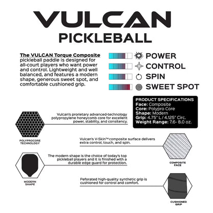 (2 Pack) Vulcan Torque Composite Pickleball Paddle (Red/Blue)